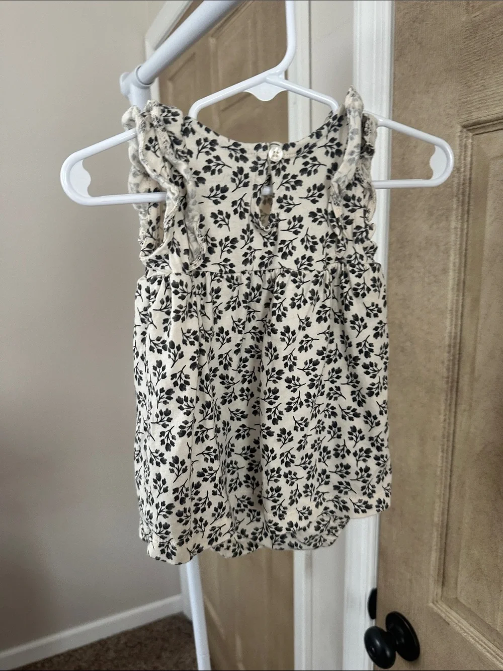 Carter's Cream and Black Floral Ruffle Romper